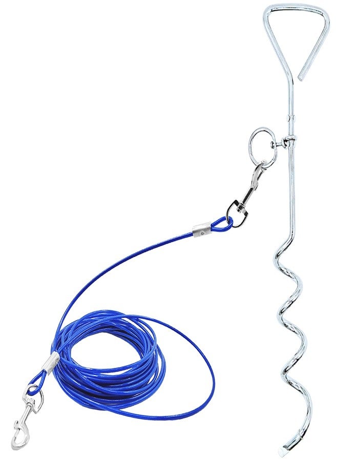 AncBace Dog Tie-Out Stake and Cable 30ft Heavy Duty Spiral Ground Stake Tethering Anchor Dog Leash Chain Rope Metal 360 Swivel Hook for Small Medium Large Dogs Outdoor (Simple Stake) - Image 1